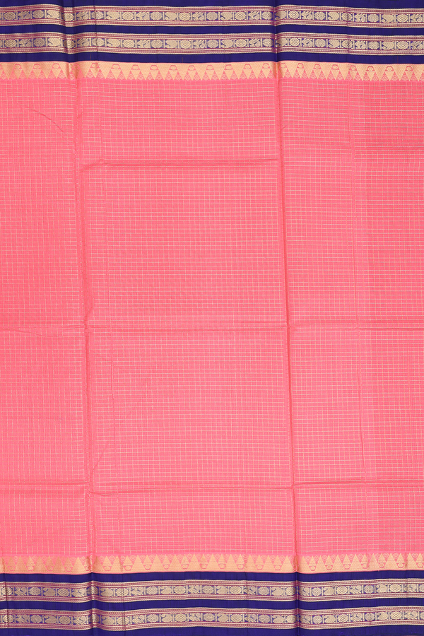 Traditional Silk Cotton Saree In Pink With Checks Design
