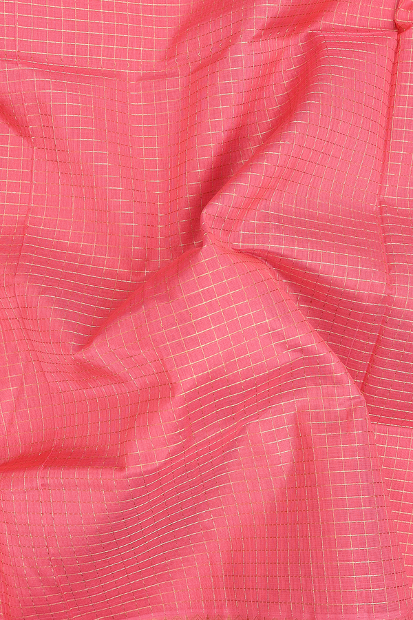 Traditional Silk Cotton Saree In Pink With Checks Design
