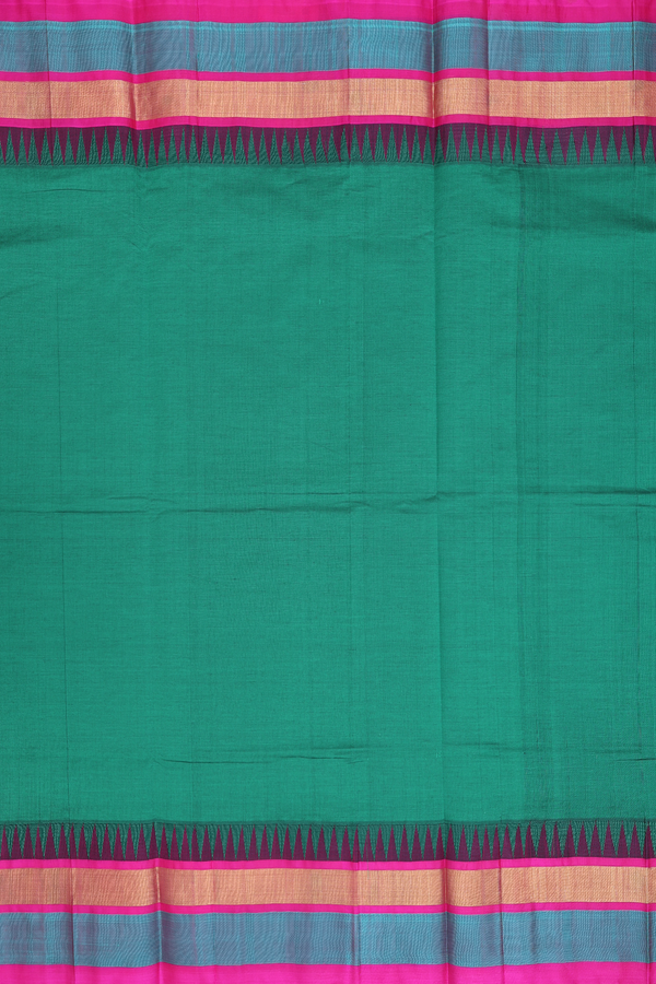 Silk Cotton Saree In Forest Green With Contrast Border