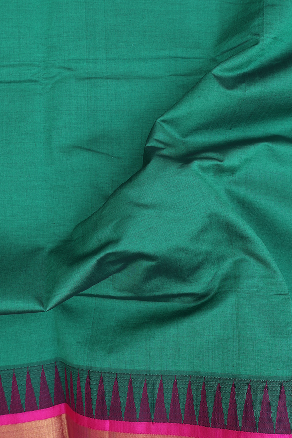 Silk Cotton Saree In Forest Green With Contrast Border