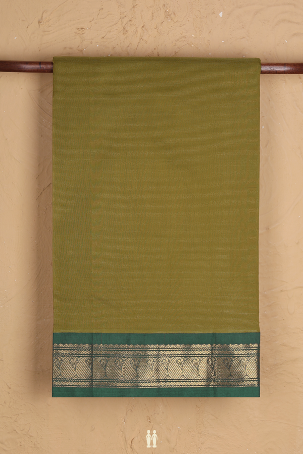 Traditional Silk Cotton Saree In Green With Stripes Design