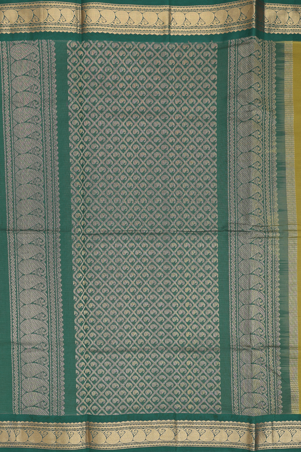 Traditional Silk Cotton Saree In Green With Stripes Design