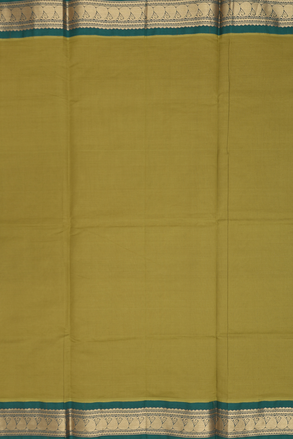 Traditional Silk Cotton Saree In Green With Stripes Design