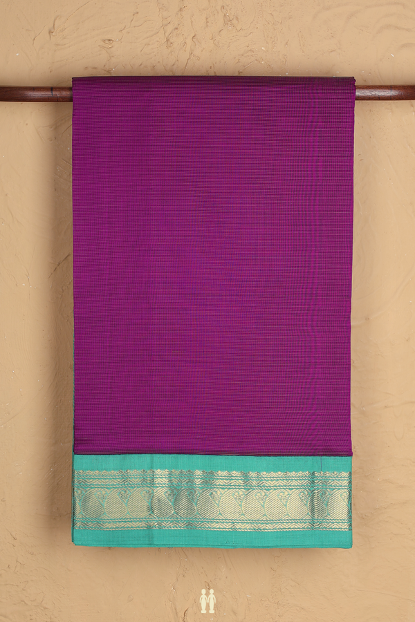 Traditional Silk Cotton Saree In Purple With Stripes Design