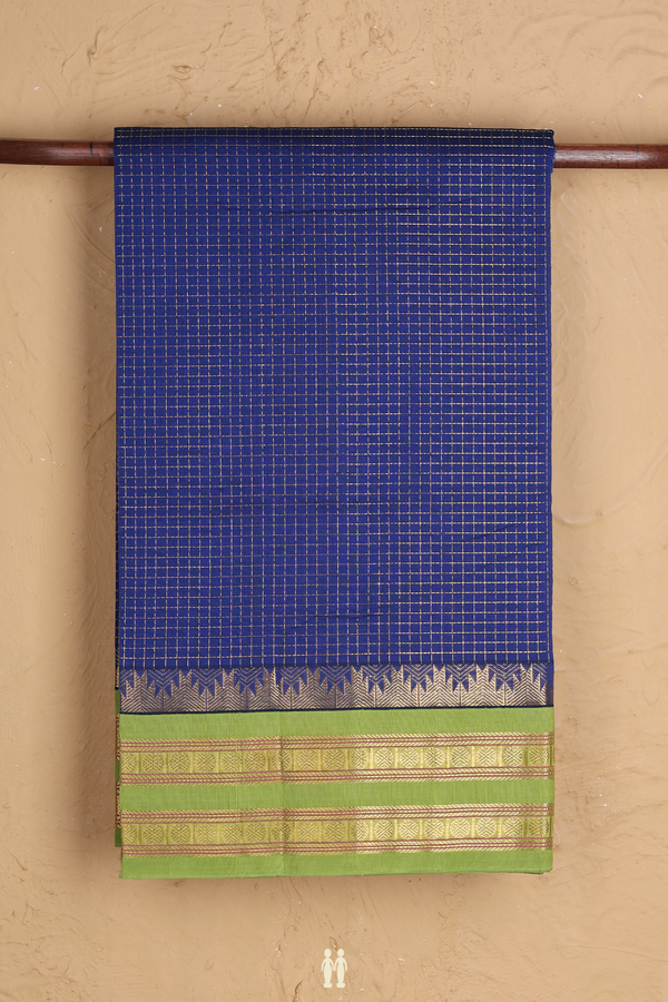 Traditional Silk Cotton Saree In Royal Blue With Checks Design