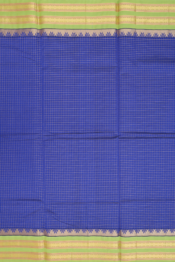 Traditional Silk Cotton Saree In Royal Blue With Checks Design