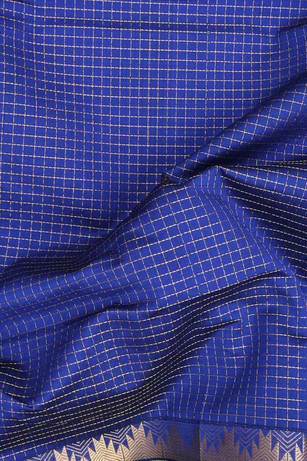 Traditional Silk Cotton Saree In Royal Blue With Checks Design