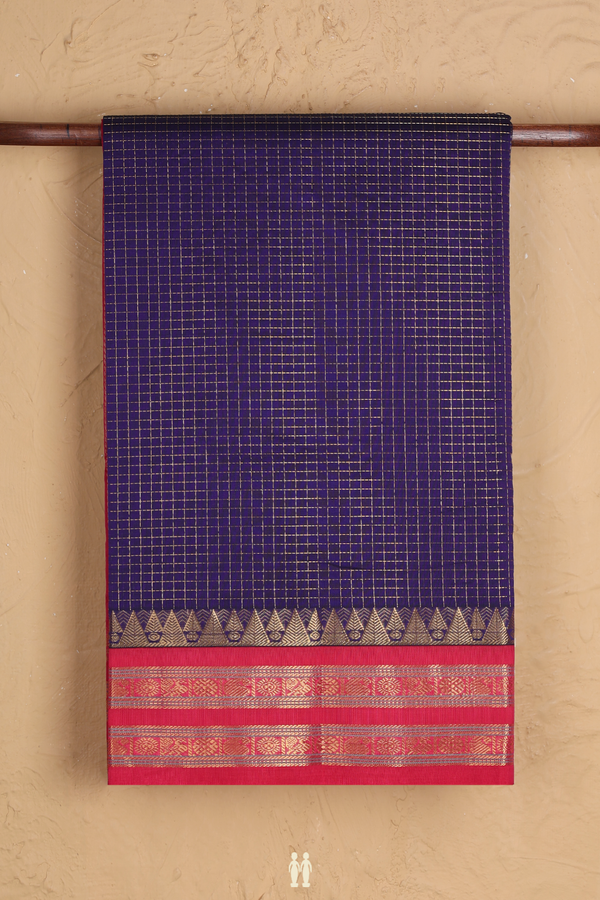 Traditional Silk Cotton Saree In Purple With Checks Design