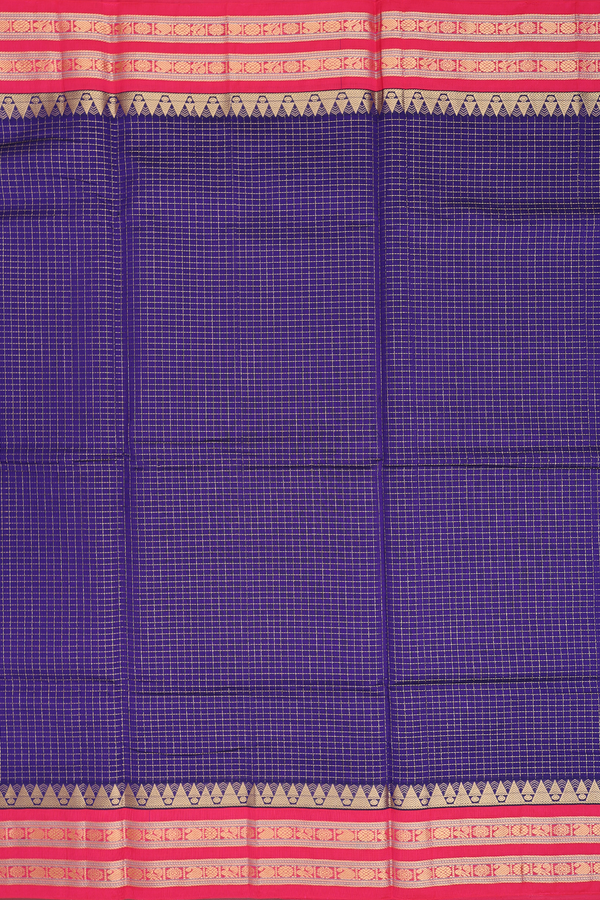 Traditional Silk Cotton Saree In Purple With Checks Design