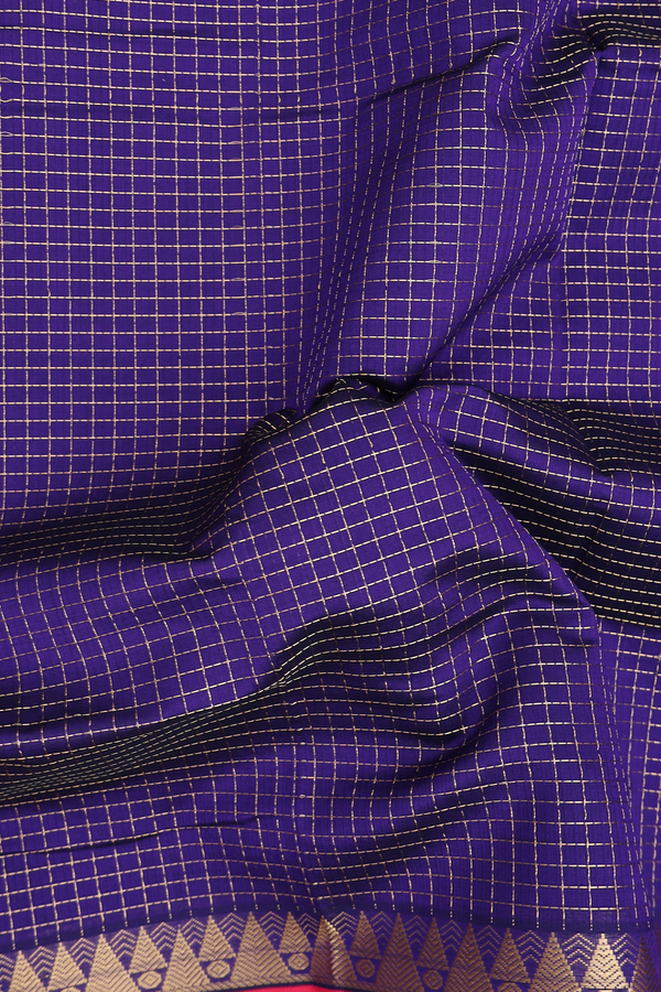 Traditional Silk Cotton Saree In Purple With Checks Design