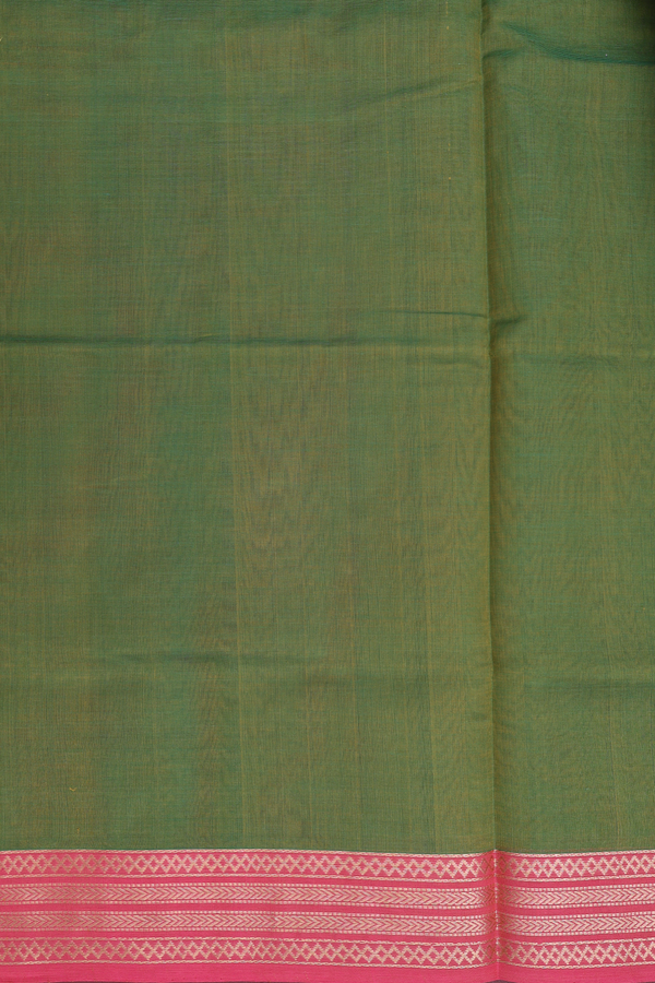 Traditional Silk Cotton Saree In Leaf Green With Zari Buttas