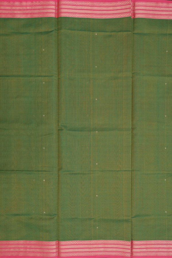 Traditional Silk Cotton Saree In Leaf Green With Zari Buttas