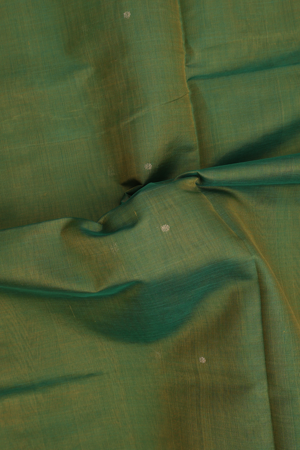 Traditional Silk Cotton Saree In Leaf Green With Zari Buttas