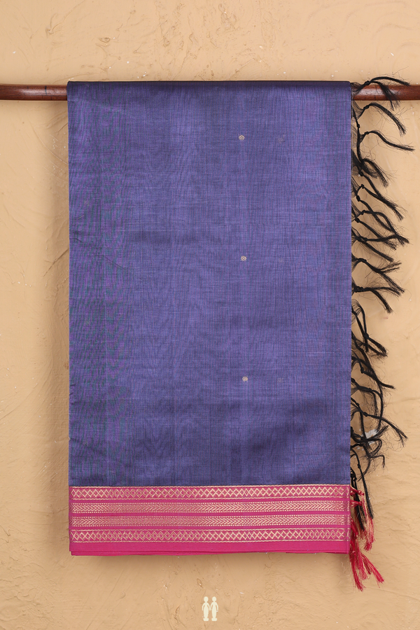 Silk Cotton Saree In Bluish Purple With Zari Buttas