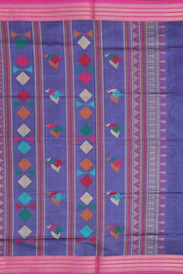 Silk Cotton Saree In Bluish Purple With Zari Buttas