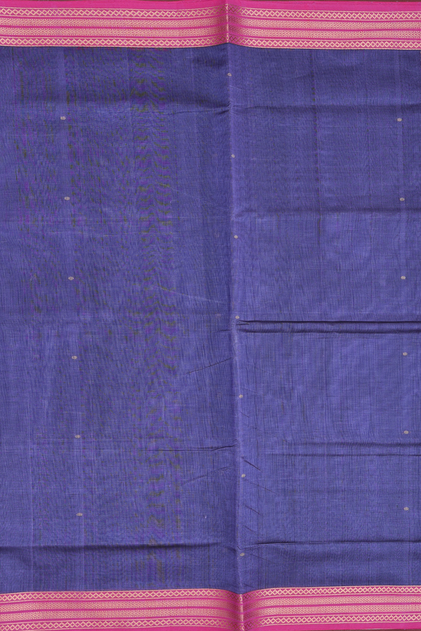 Silk Cotton Saree In Bluish Purple With Zari Buttas