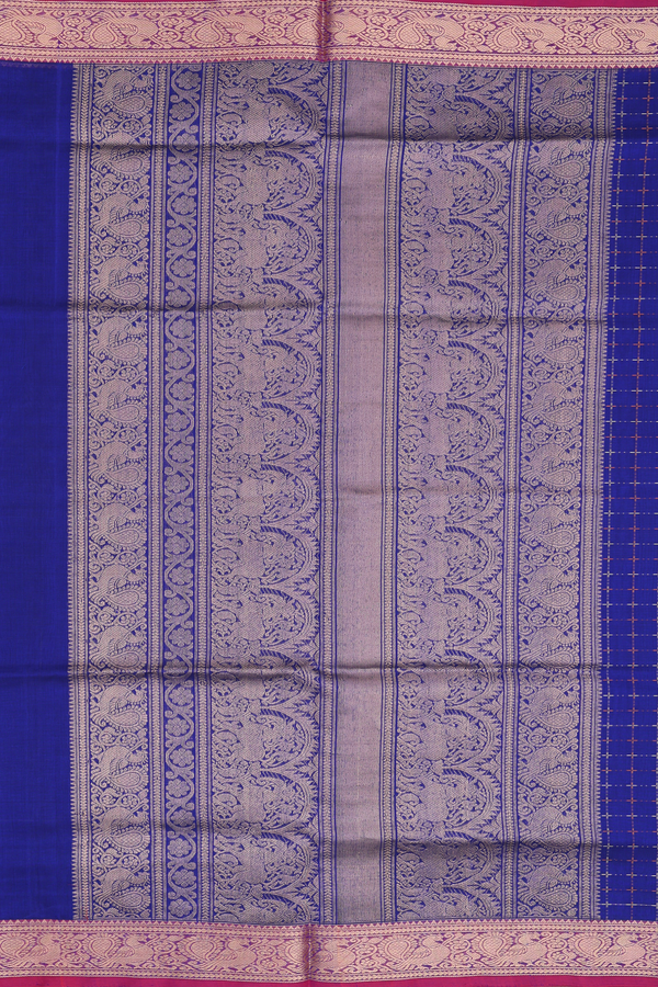 Traditional Silk Cotton Saree In Royal Blue With Checks Design