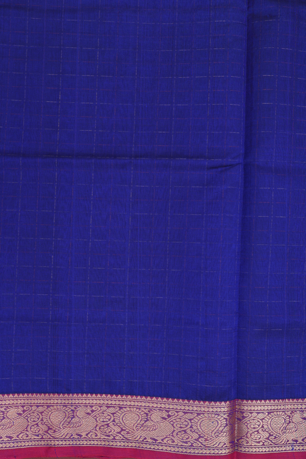 Traditional Silk Cotton Saree In Royal Blue With Checks Design