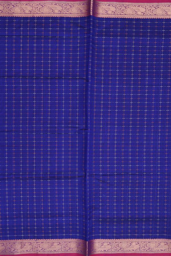 Traditional Silk Cotton Saree In Royal Blue With Checks Design
