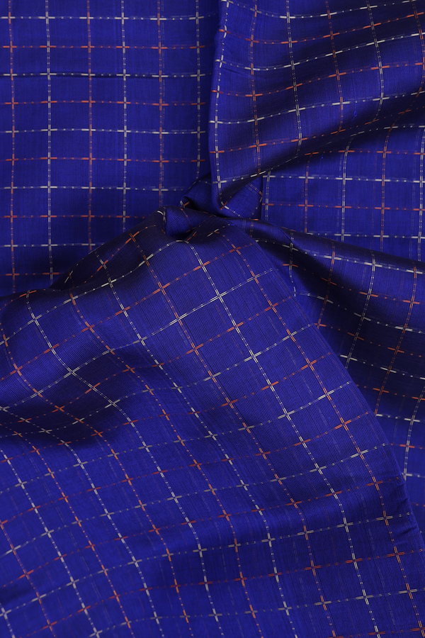 Traditional Silk Cotton Saree In Royal Blue With Checks Design