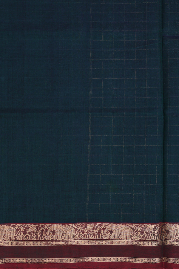 Traditional Silk Cotton Saree In Dark Green With Checks Design
