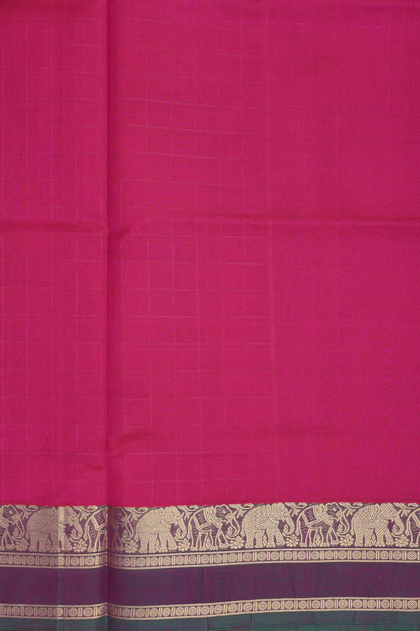 Traditional Silk Cotton Saree In Rani Pink With Checks Design