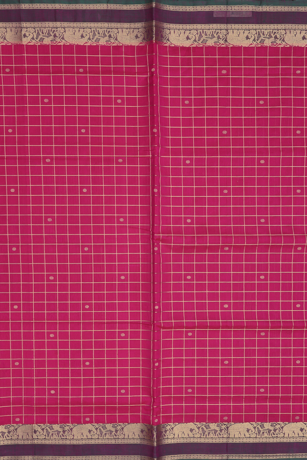 Traditional Silk Cotton Saree In Rani Pink With Checks Design