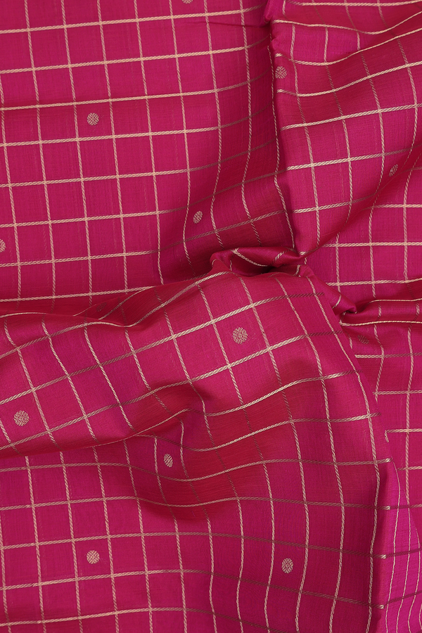 Traditional Silk Cotton Saree In Rani Pink With Checks Design