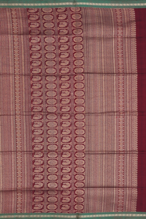 Traditional Silk Cotton Saree In Maroon With Stripes Design