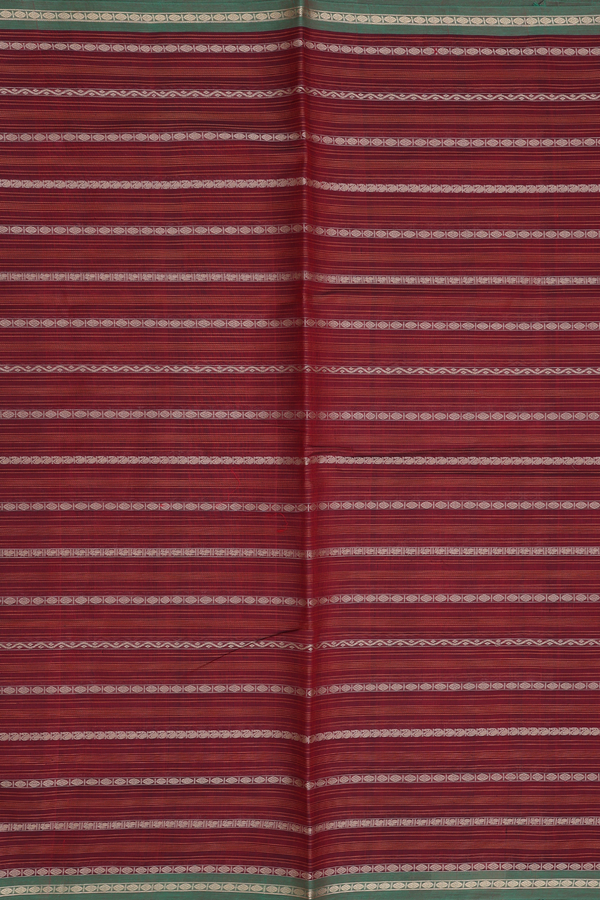 Traditional Silk Cotton Saree In Maroon With Stripes Design