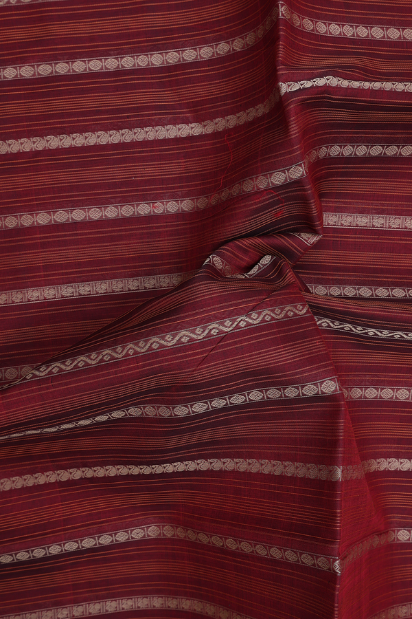 Traditional Silk Cotton Saree In Maroon With Stripes Design