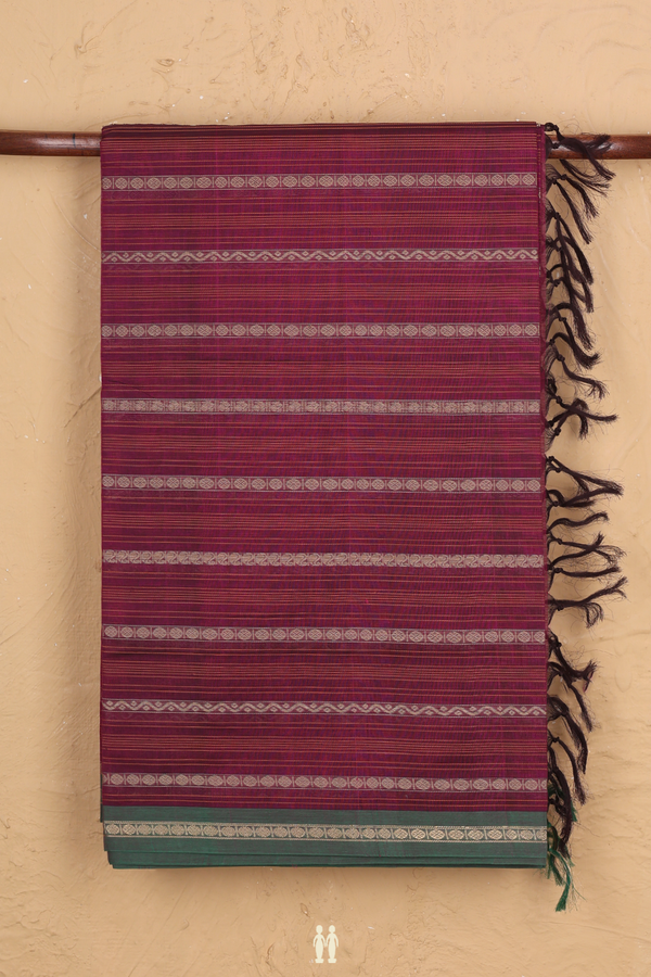 Traditional Silk Cotton Saree In Purple With Stripes Design