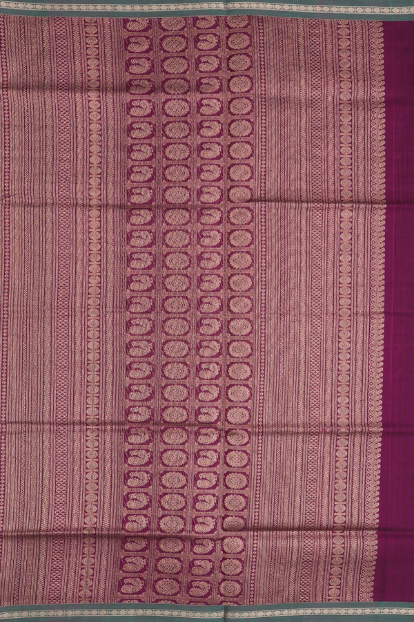 Traditional Silk Cotton Saree In Purple With Stripes Design