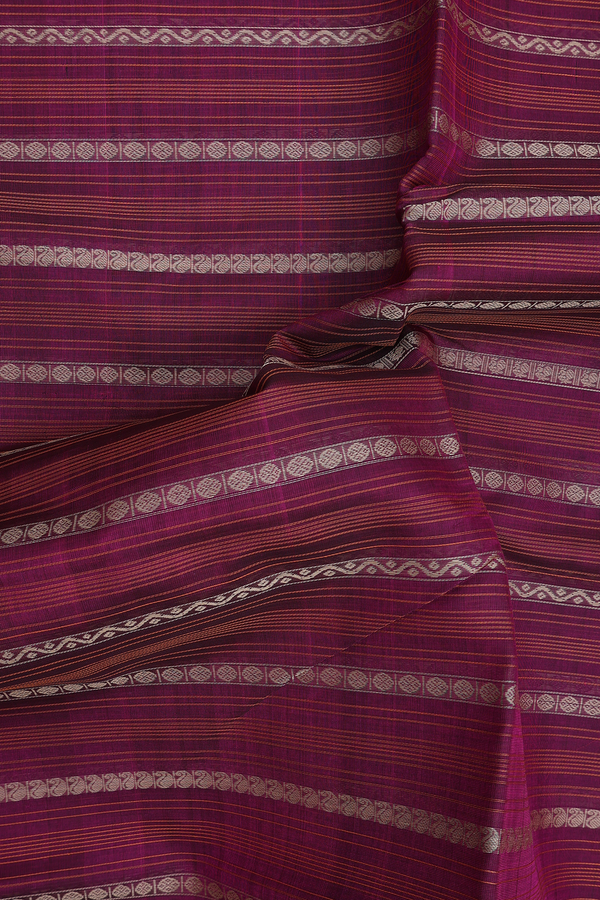 Traditional Silk Cotton Saree In Purple With Stripes Design
