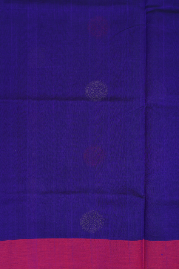 Traditional Silk Cotton Saree In Blue With Peacock Buttas