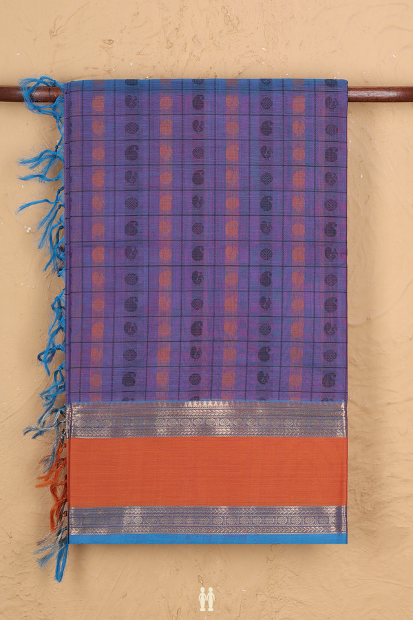 Traditional Silk Cotton Saree In Dual Tone With Checks Design
