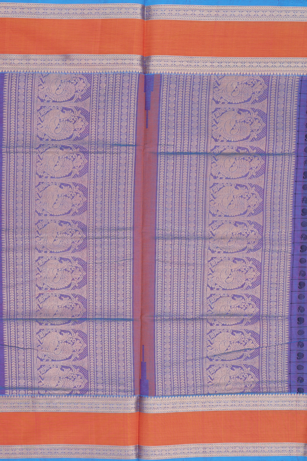 Traditional Silk Cotton Saree In Dual Tone With Checks Design