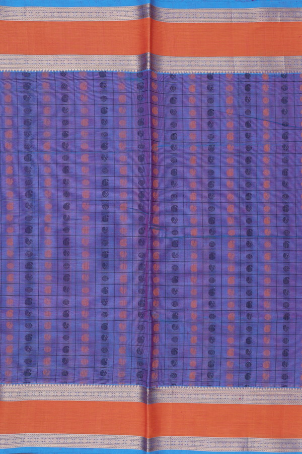 Traditional Silk Cotton Saree In Dual Tone With Checks Design
