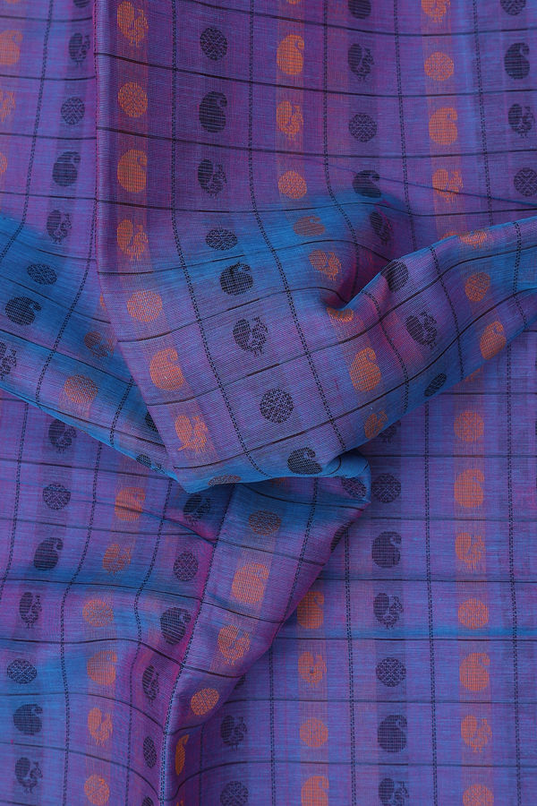 Traditional Silk Cotton Saree In Dual Tone With Checks Design