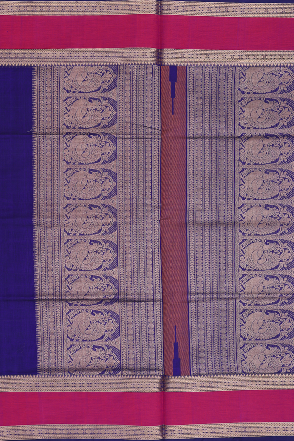 Traditional Silk Cotton Saree In Royal Blue With Checks Design