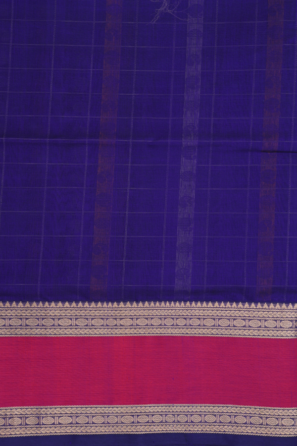 Traditional Silk Cotton Saree In Royal Blue With Checks Design