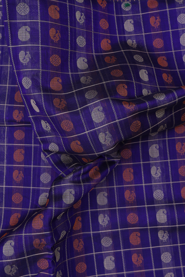 Traditional Silk Cotton Saree In Royal Blue With Checks Design