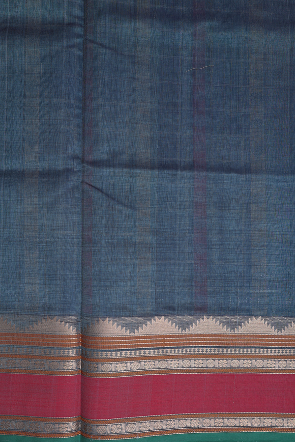 Silk Cotton Saree In Aegean Blue With Checks Design