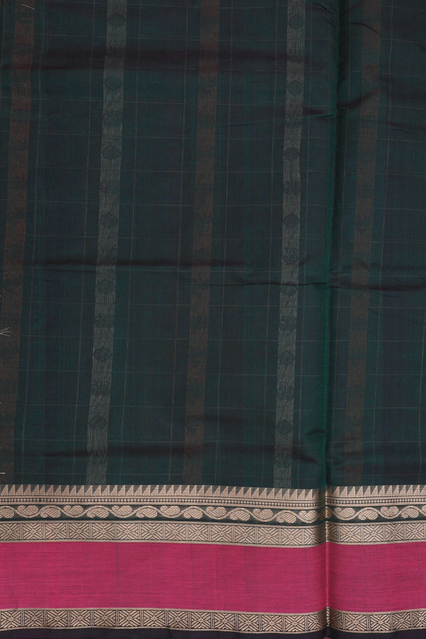 Traditional Silk Cotton Saree In Green With Checks Design