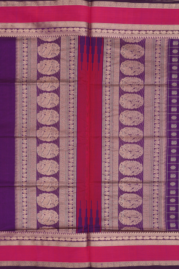 Traditional Silk Cotton Saree In Purple With Checks Design