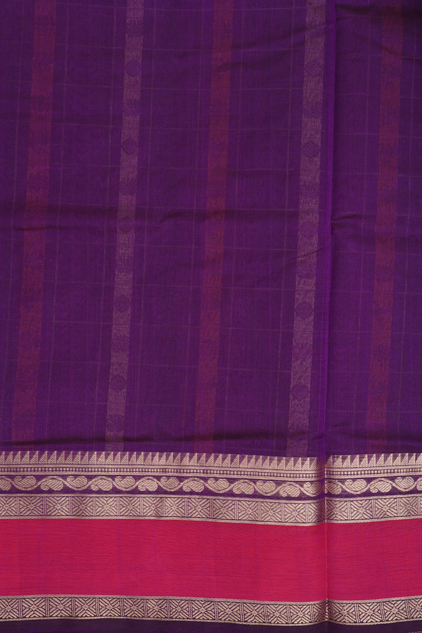 Traditional Silk Cotton Saree In Purple With Checks Design
