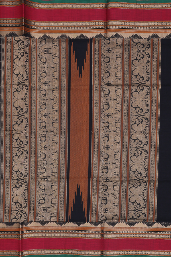 Traditional Silk Cotton Saree In Black With Checks Design