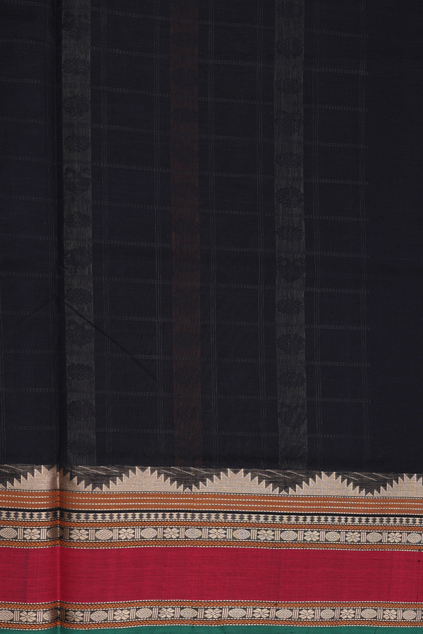 Traditional Silk Cotton Saree In Black With Checks Design