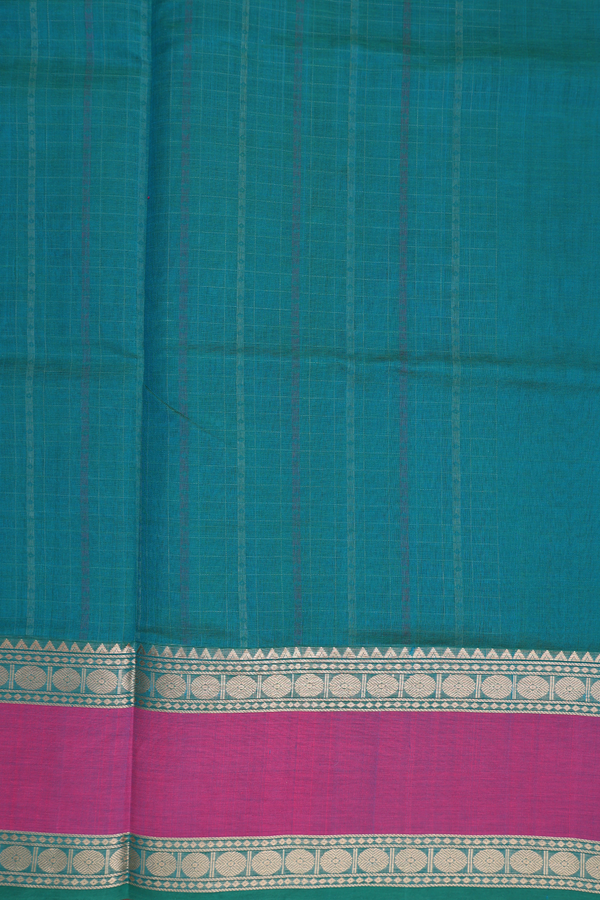 Traditional Silk Cotton Saree In Green With Checks Design