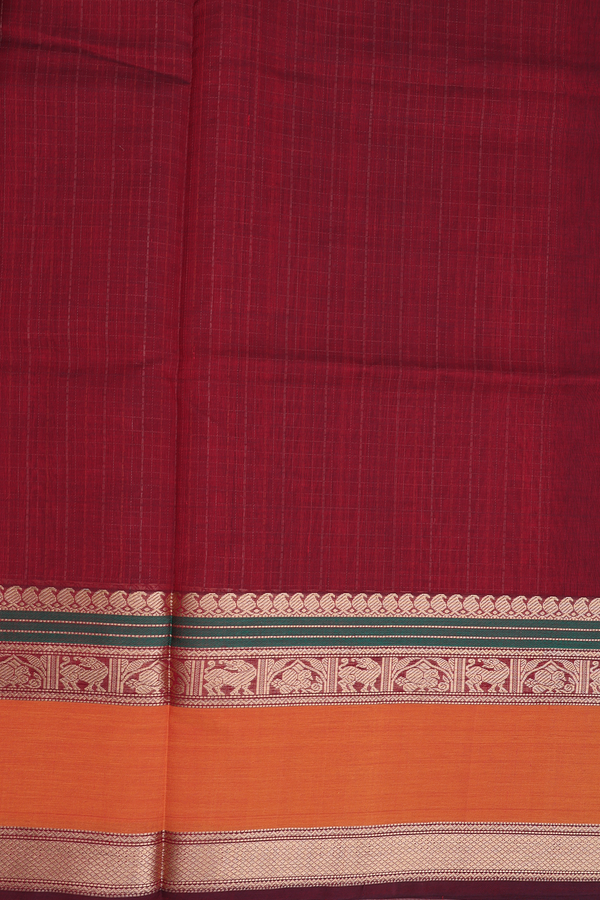Traditional Silk Cotton Saree In Maroon With Checks Design